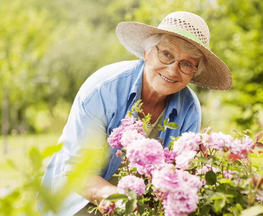 Senior woman pruning flowers